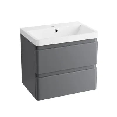 NRG 600mm Wall Hung Drawer Vanity Unit Basin Storage Bathroom Furniture Gloss Grey