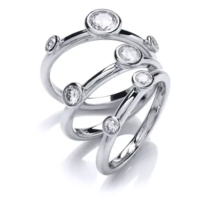 (Q) Jewelco London Ladies Rhodium Plated Sterling Silver Cubic Zirconia Set of Bubble Stacker Dr