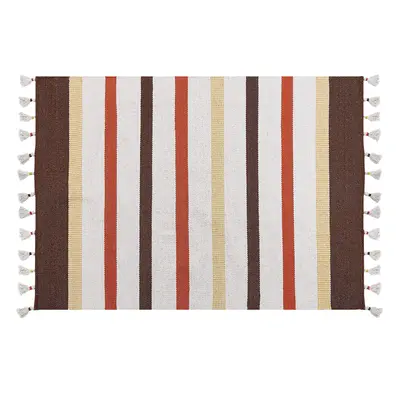 Cotton Area Rug x cm Brown and Beige HISARLI