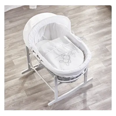 White Teddy Wash Day Grey Wicker Moses Basket with Rocking Stand Grey