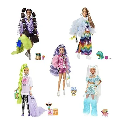 Barbie Extra 5-Doll Pack with Exclusive Barbie Extra Doll, Fashion Pieces & Accessories, Pets, E