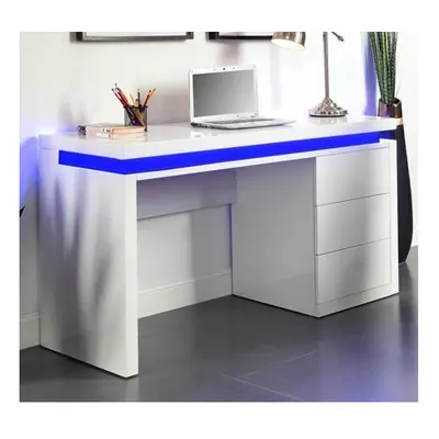 Emerson High Gloss Computer Desk In White With LED Lighting