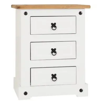 Corona Drawer Bedside Chest Of Drawers White/Distressed Waxed Pine