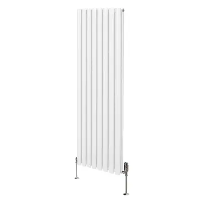 (1600mm x 480mm, White) Oval Column Designer Radiator & TRV Valves