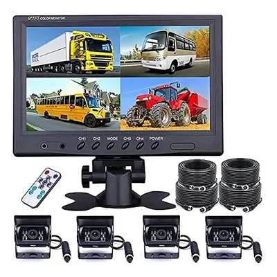 Camecho Vehicle Backup Camera - Inch 4-Split Monitor Front View, Rear View Camera IR Night Visio