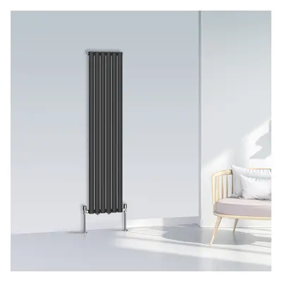 (1600x354mm Single, Black) NRG Oval Column Designer Radiator Horizontal Vertical Central Heating