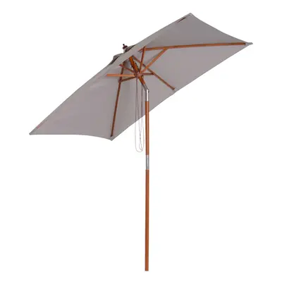 Outsunny Wooden Patio Umbrella Market Parasol Outdoor Sunshade Ribs Grey