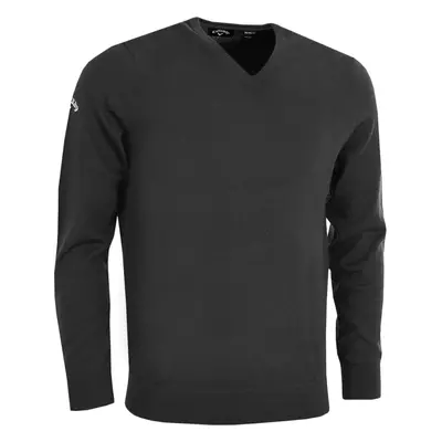 (S, Black) Callaway Mens Golf Ribbed V-Neck Merino Sweater