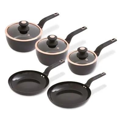 5pc Pan Set By TowerT800232BLK Cavaletto Non-Stick Black & Rose Gold