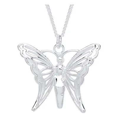 Jewelco London Ladies Sterling Silver Butterfly Charm Necklace inch - GVK294