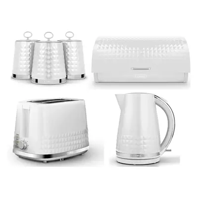 Tower Solitaire White Kettle Slice Toaster Bread Bin & Canisters Set