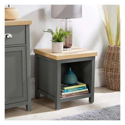 Lamp Table or Bedside Dark Grey Oak Shelf Occasional End Table TwoTone