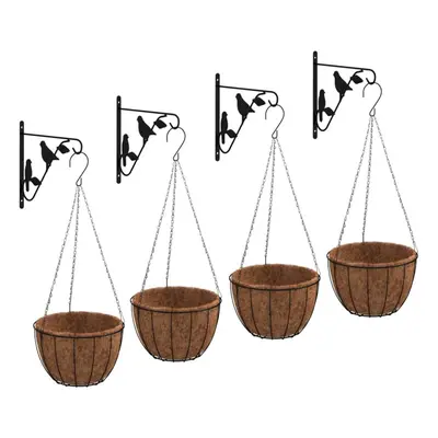 (30 x cm) vidaXL Hanging Basket Brackets Plant Hanger with Planters pcs Black Steel