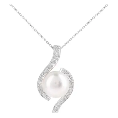 Jewelco London 9ct White Gold Round 5pts Diamond Round Pearl 9.5mm Twist Pendant Necklace inch 4