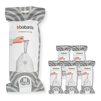 Brabantia PerfectFit Bin Liners Multipack (Size H/50-60 Litre) Thick Plastic Trash Bags with Tie