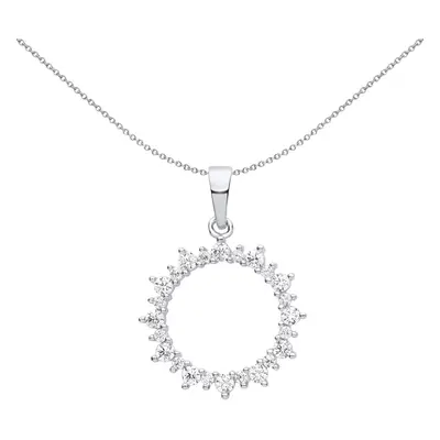 Jewelco London Ladies Rhodium Plated Sterling Silver CZ Fuzzy Electric Circle of Life Pendant Ne