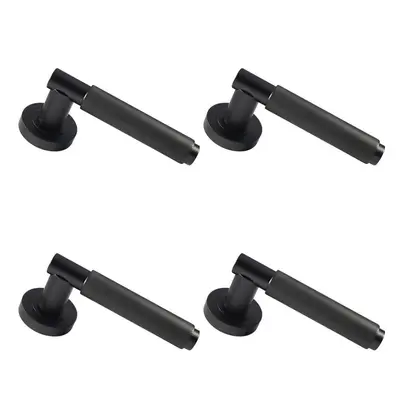 4x PAIR Knurled Grip Round Bar Handle on Round Rose Concealed Fix Matt Black