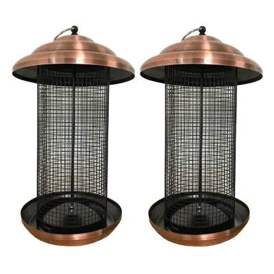 Copper Style Large Hanging Metal Bird Nut Feeders Set of