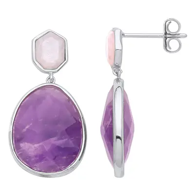 Jewelco London Ladies Sterling Silver Purple Pink Pear Heptagon Amethyst Quartz Heptagon Avocado