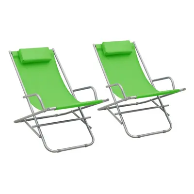 vidaXL 2x Rocking Chairs Steel Green Folding Camping Swing Chair Sun Lounger