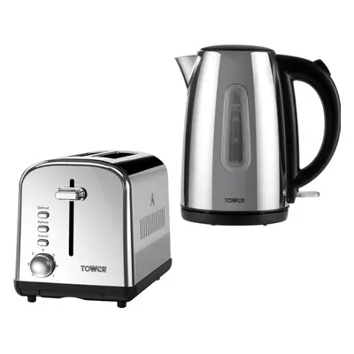 Tower Infinity Polished Steel Kettle & Slice Toaster Matching Set