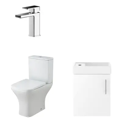 Saint Cloakroom Set - Wall Hung Vanity Basin Unit, Toilet Pan, Cistern, Seat & Mini Basin Tap - 