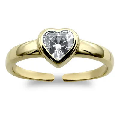 Jewelco London Ladies Solid 9ct Yellow Gold White Heart Cubic Zirconia Solitaire Love Heart Toe 