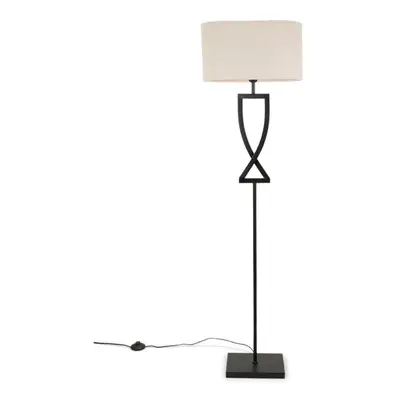 Large Black Metal Standing Floor Lamp withn Oatmeal Oval Shade Light