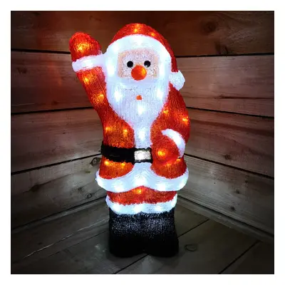 54.5cm Tall Acrylic Waving Santa Outdoor/Indoor With Ice White LEDs Christmas Scene Decoration