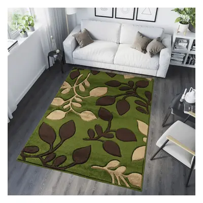 (GREEN / BROWN, cm x cm) Large Modern Living Room Floral Carved Vogue Rug