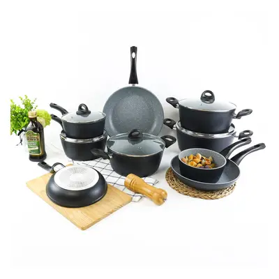 9 Pcs Forged Aluminium Induction Saucepan Pots Frying Pan Cookware Set