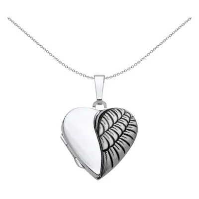 Jewelco London Ladies Rhodium Plated Sterling Silver Oxidised Angel Wing Love Heart Locket Penda