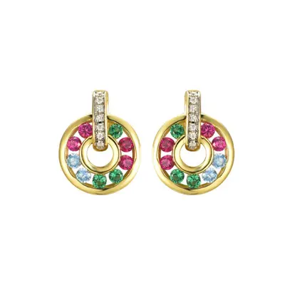 Jewelco London 14k Gold-plated Silver Rainbow Round Brilliant CZ Hanging Circle Drop Earrings - 