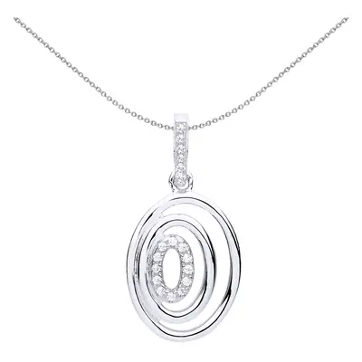 Jewelco London Ladies Sterling Silver Cubic Zirconia Cartoon Eye Oval Hoop Pendant Necklace inch