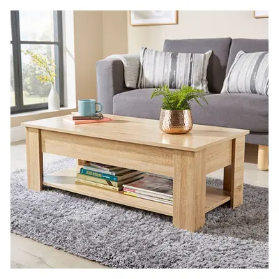 (Oak) Lift Up Top Coffee Table Storage Area Magazine Shelf