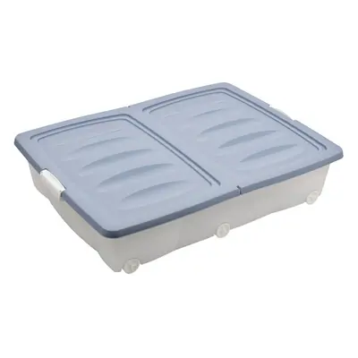 (2 x Large (55 Litre), Light Blue) x or L Under Bed Storage Box Wheels Lids