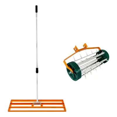 (100cm, Orange ) Lawn Leveller & Aerator Grass Roller Levelling Rake