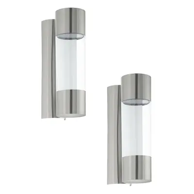 2 PACK IP44 Outdoor Wall Light Stainless Steel / Glass 3.7W LED Porch Lamp