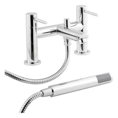 Deck Mounted Round Bath Shower Mixer Tap with Shower Kit - Chrome