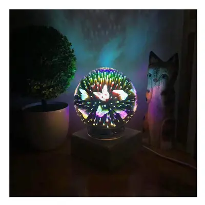 (butterfly) Wood Colorful 3D Magic Ball Projection Lamp Usb Power Night Light For Christmas Deco