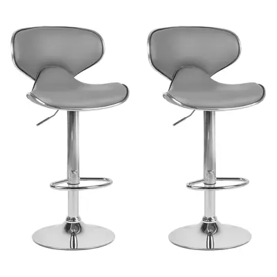 Set of Bar Chairs CONWAY Faux Leather Swivel Grey