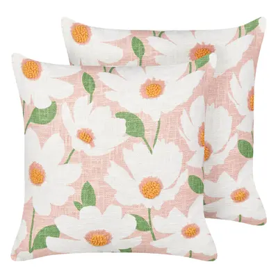 Set of Cotton Cushions Floral Pattern x cm Pink JATROPHA