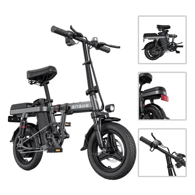 (GREY) ENGWE T14 Folding Electric Bike 14'' Tires Portable E-bike, 48V 10Ah Removable Battery, k