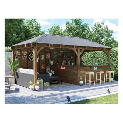 Dunster House Garden Bar 6m x 3m Wooden Outdoor Pub Shed Leviathan Back Wall