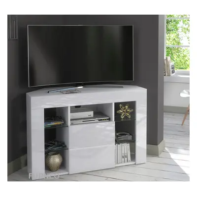 (No LED Lights) White Corner TV Stand 100cm Gloss & Matt Venico02 LED Lights