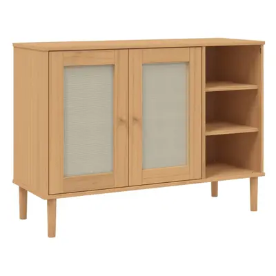 (brown) vidaXL Sideboard Cupboard Highboard SENJA Rattan Look White Solid Wood Pine