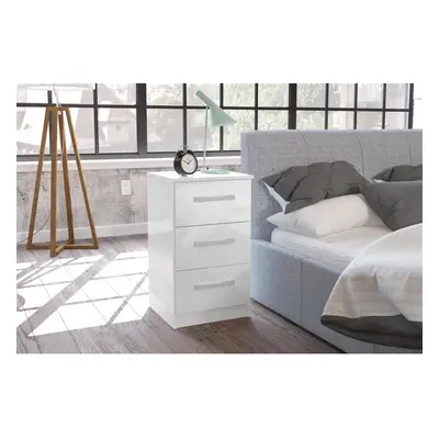 Lynx High Gloss White Drawer Bedside Table Chest Nightstand