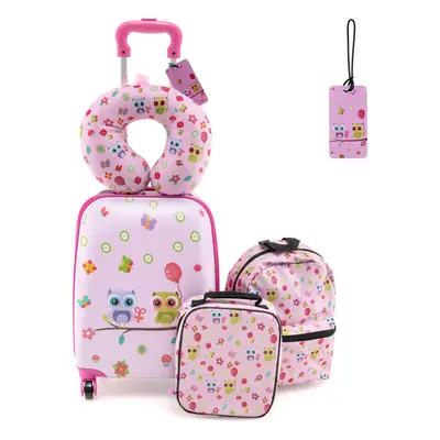 5 PCS Kids Luggage Set Carry-on Children Rolling Suitcase Set (Owls)