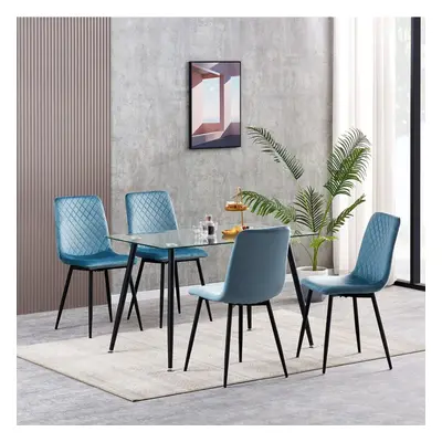 (4, Light blue) Set of 1/2/4 Designer Velvet Fabric Dining Chairs Metal Legs Lexi Chairs