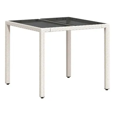 vidaXL Garden Table with Glass Top Outdoor Dining Table White Poly Rattan